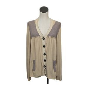 Free People‎ Peasant Cardigan Sweater Size Small Beige Brown Button Up Bohemian